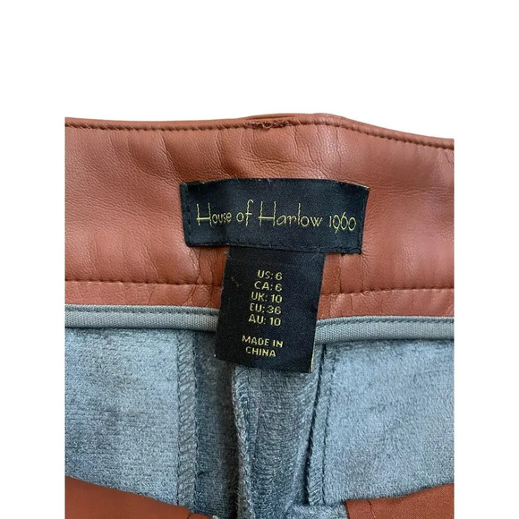 House of Harlow 1960 Brown Vegan Leather Wide Leg High Rise Pant Size 6 - Picture 2 of 4